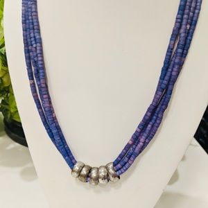 HANDCRAFTED Necklace Multi Purple Bohemian Silver 25”